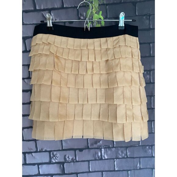 J. Crew Collection EUC 100% Champagne Silk Tiered Fringe Mini Skirt 6 - Picture 2 of 4